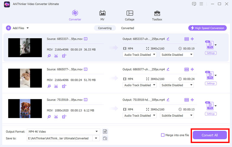 Convert MOV to MP4 in Arkthinker