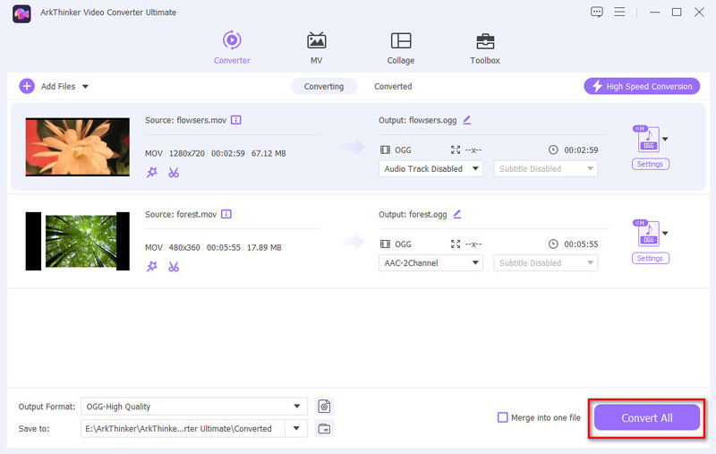 Converter MOV para OGG no Arkthinker