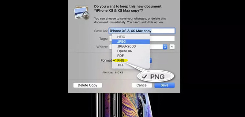 Convertire TIFF in PNG in Anteprima Mac