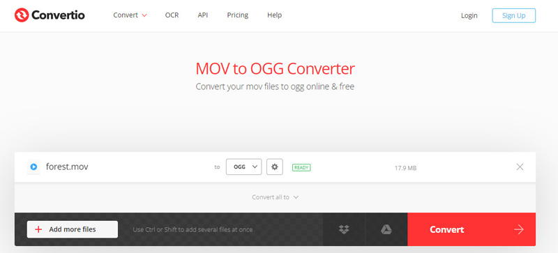 Convertio MOV para OGG Conversor