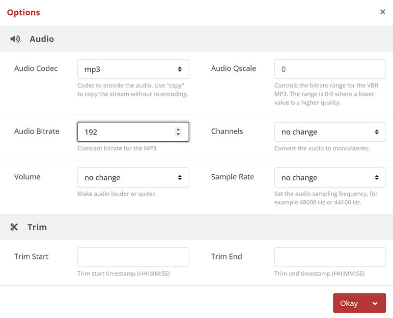 Tilpas MP3 Output Cloudconvert