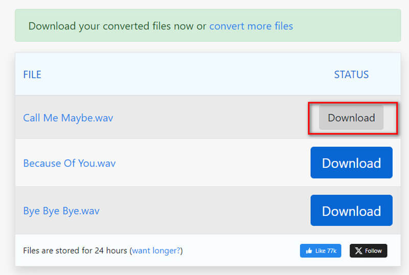 Download Converted WAV in Zamzar