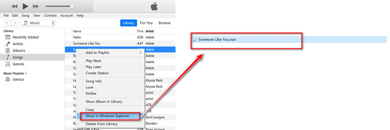 Trova file WAV convertito da iTunes