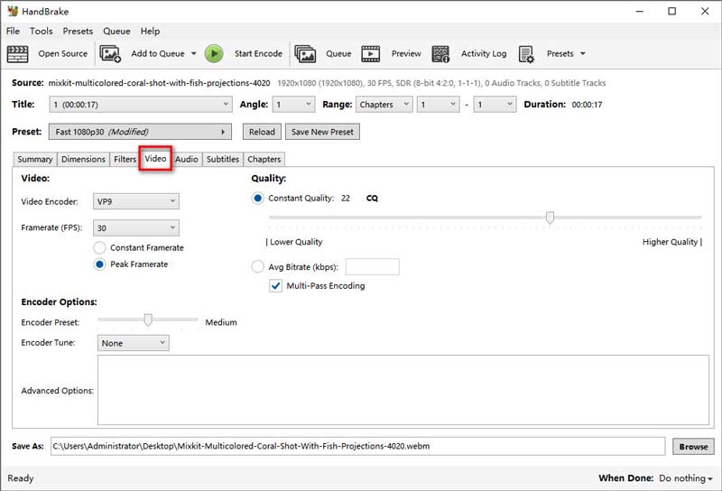 Handbrake Adjust WEBM Parameters