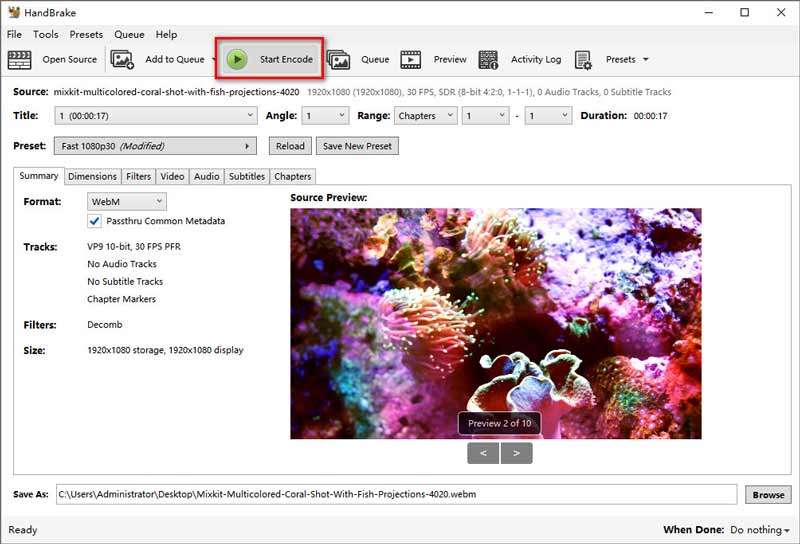 Handbrake Convert MOV to WEBM