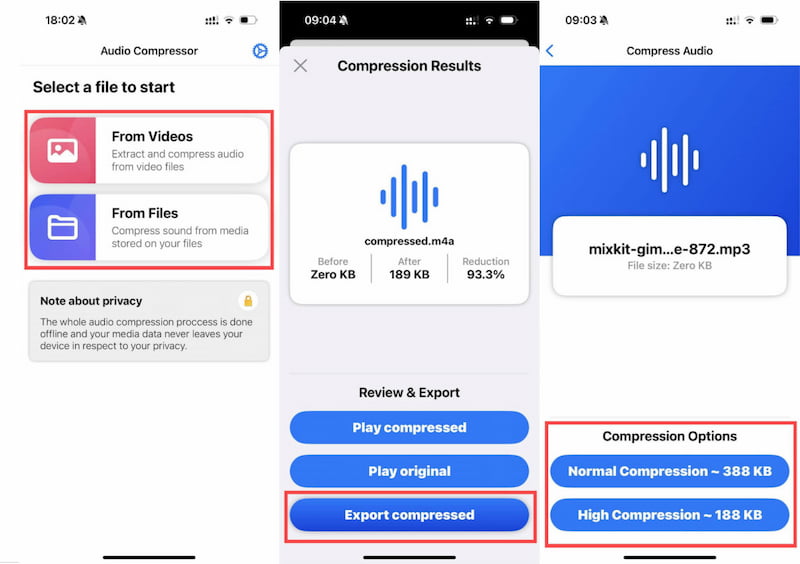 IOS audio kompresszor