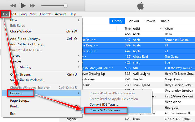 تحويل M4A إلى WAV من iTunes