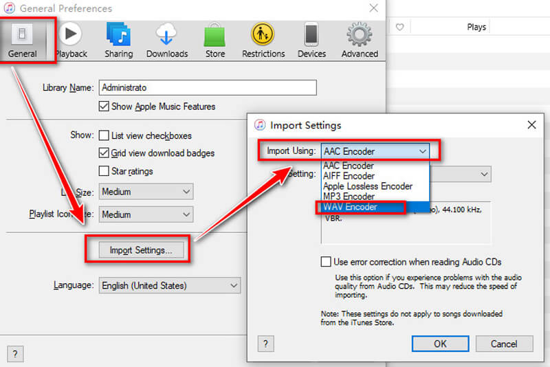 iTunes Import Settings WAV Encoder