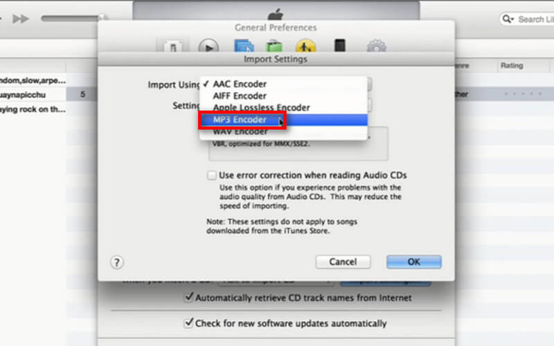 Select MP3 Encoder in iTunes
