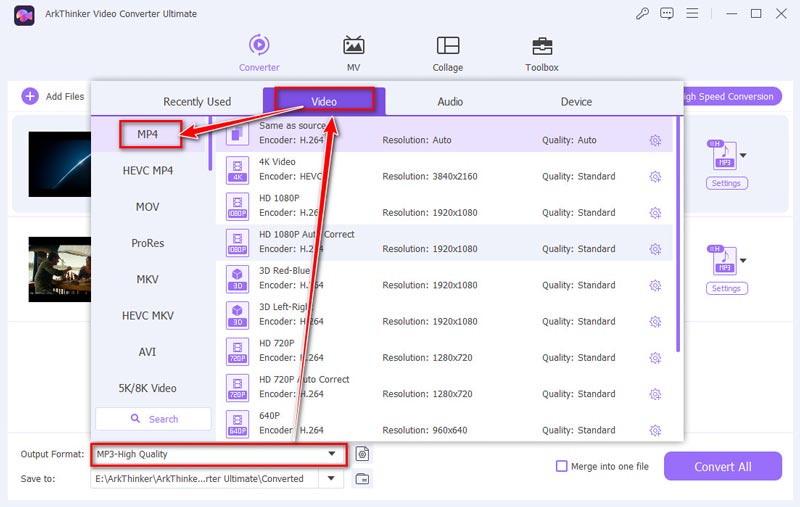 Select MP4 Output in Arkthinker