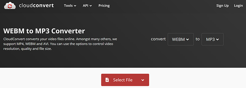 حدد ملف WebM Cloudconvert