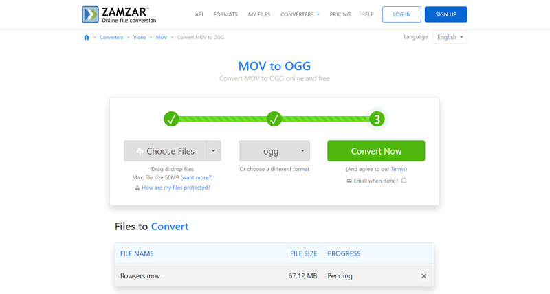 Zamzar MOV to OGG Converter