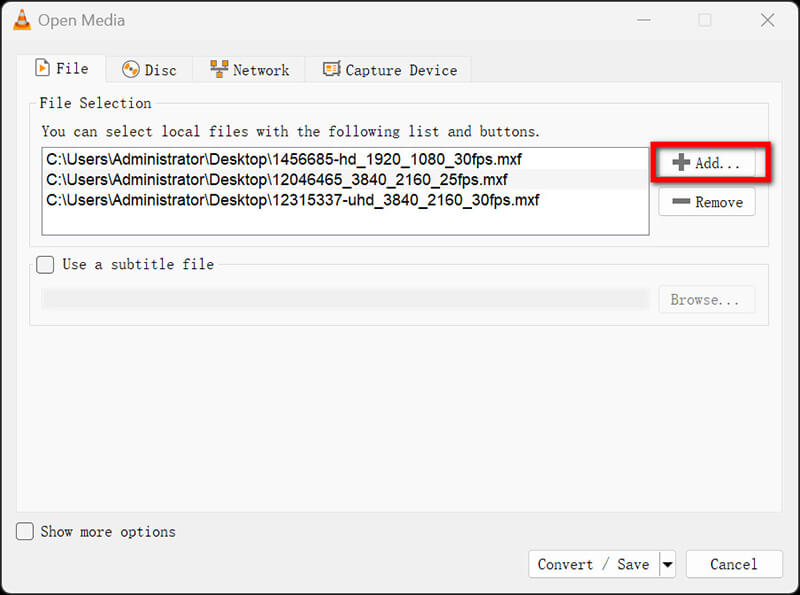 Add MXF Files in VLC