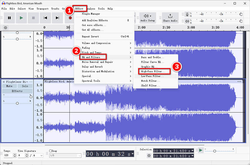 معادلة الصوت في برنامج Audacity