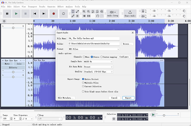 Převaděč Audacity do MP3