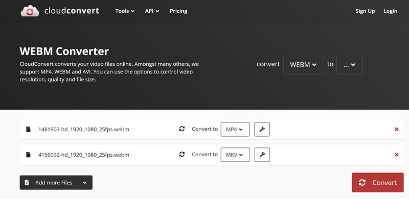 Conversor Cloud Convert WebM