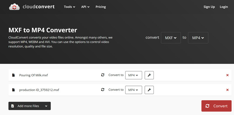 Cloudconvert Gratis MXF-converter