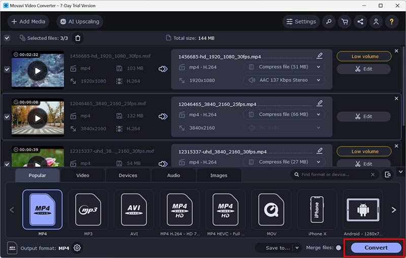 Converter MXF para MP4 no Movavi