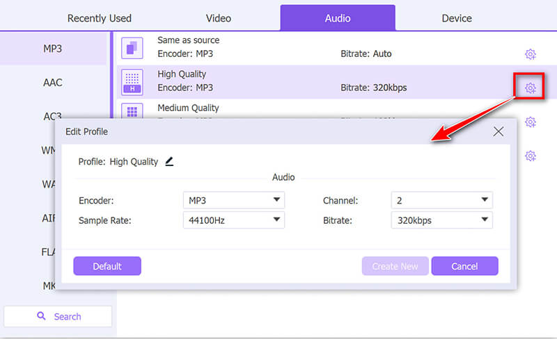 Dostosuj parametry MP3