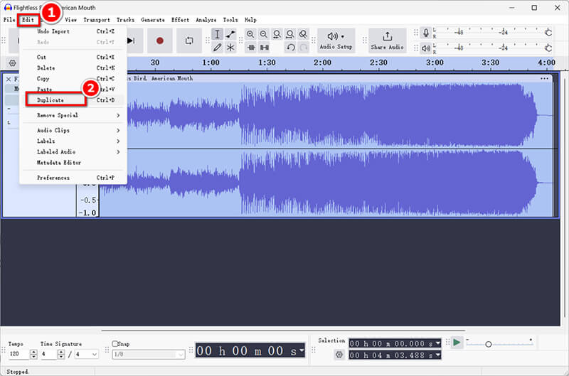 Áudio duplicado do Audacity