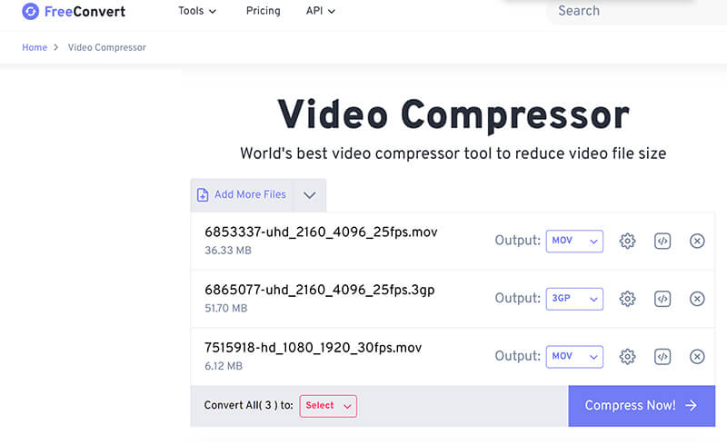 Freeconvert MB videokompressori