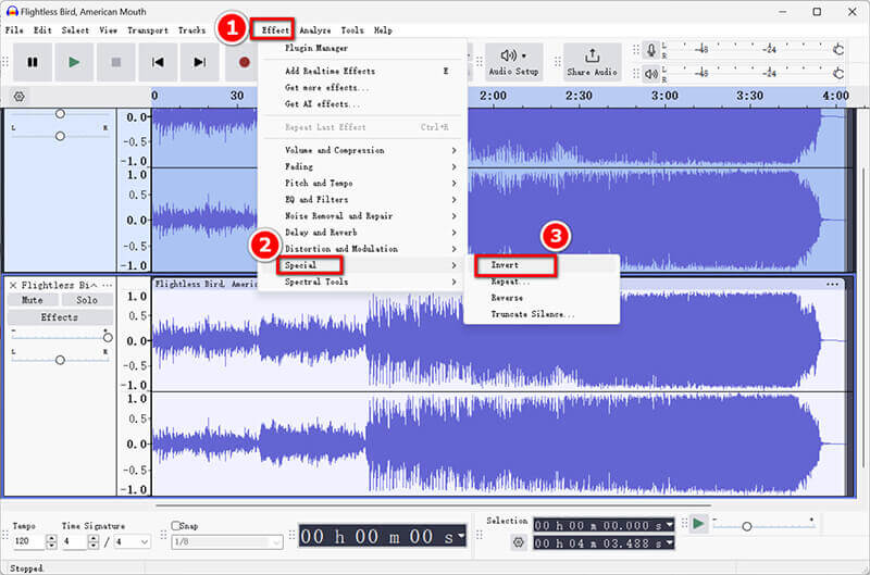 عكس الصوت في Audacity