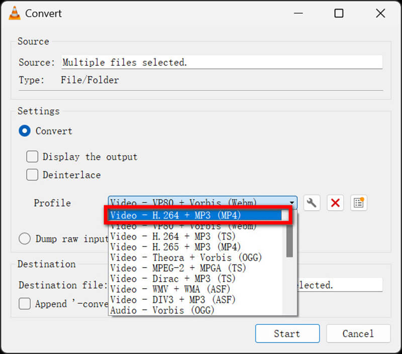 Select MP4 Output in VLC