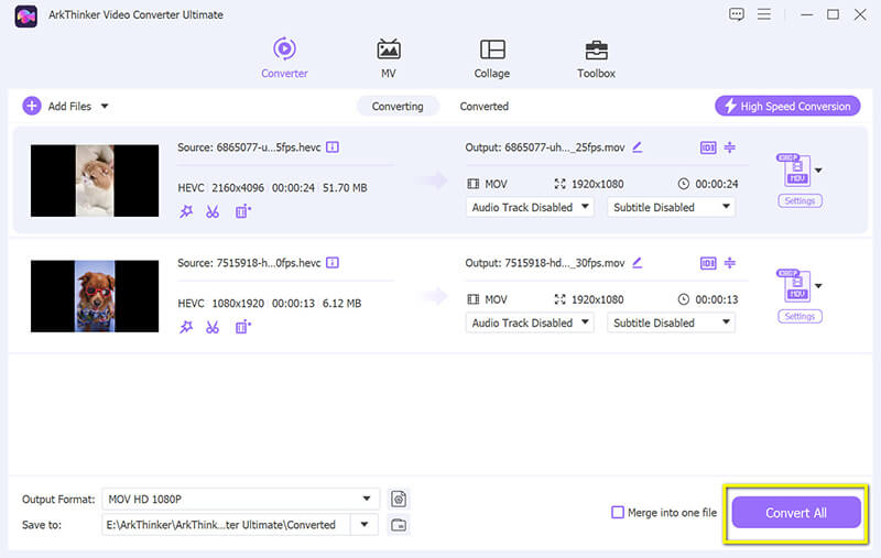 Converter HEVC para MOV Arkthinker