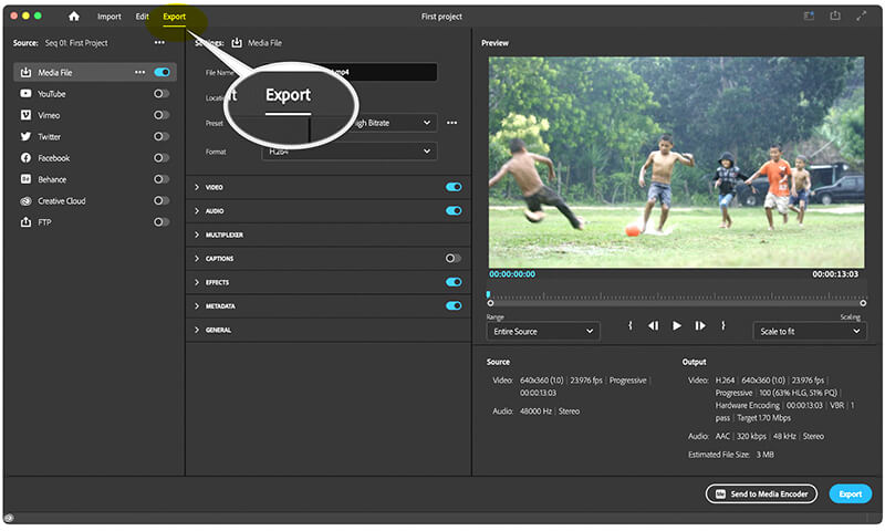 Export Merged Clips in Premiere