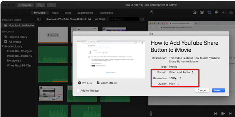 iMovie Export Settings