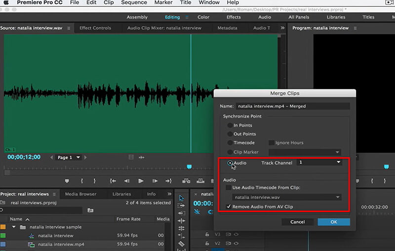 Select Audio Sync in Premiere