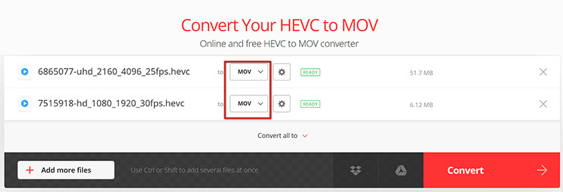 Select MOV Convertio