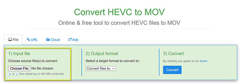 Carregar HEVC Freefileconvert