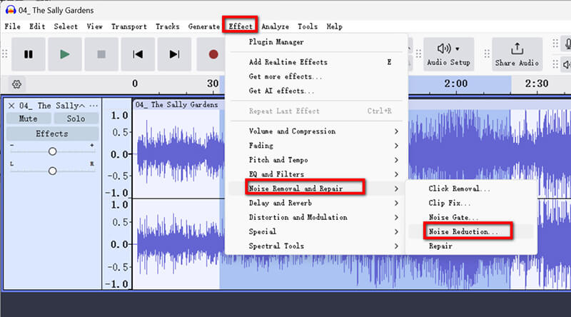 Audacity Select Noise Reduction