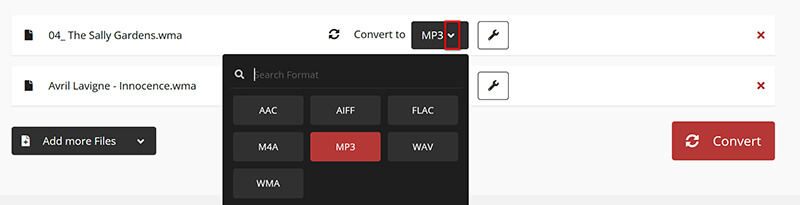 Выберите выходной файл Mp3 Cloudconvert